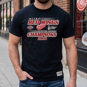 Detroit Red Wings 2008 Stanley Cup Champions T-Shirt Black Mens Size XL